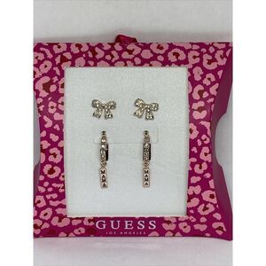 Guess A11906-21 Rose Gold-Tone 2-Pc Set Pave Bow & Mama Earrings MSRP $25 G16